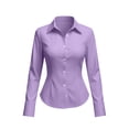 thumbnail image 4 of Women's Button Down Dress Shirts Long Sleeve Collared Tailored Fit Stretch Blouse Curved Hem for Work Office Business Casual, Purple, L, 4 of 8