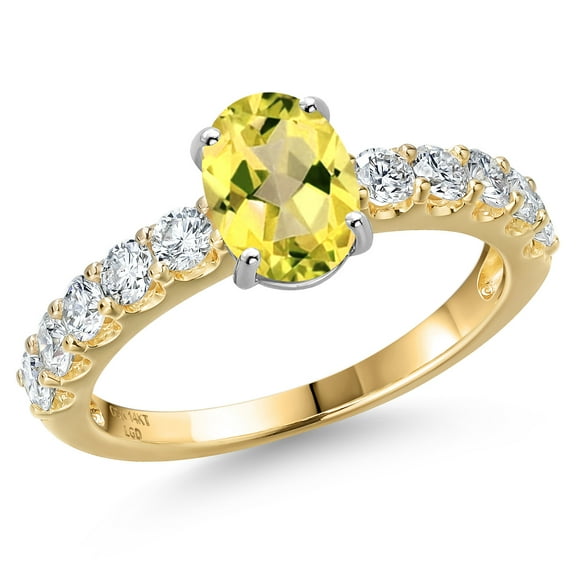 Gem Stone King 14K Two Tone Gold Canary Mystic Topaz and Lab Grown Diamond Engagement Ring for Women | 2.21 Cttw | Oval 8X6MM | Gemstone November Birthstone | Size 8