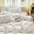 thumbnail image 3 of NAYOROOM Green leaves Pink Floral 100% Cotton Duvet Cover Queen Set, 3 Piece Romantic Soft Breathable Comforter Cover, 3 of 8
