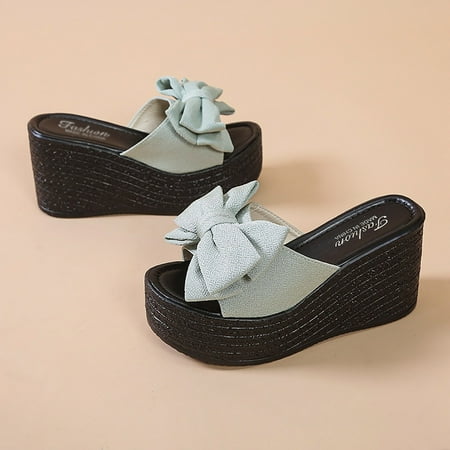 

Cathalem Indoor Slippers Women Size 5 Mouth Platform Slippers Casual Fashion Fish Cloth Bow Wedge Womens Slippers Arch Supportive Green 6.5