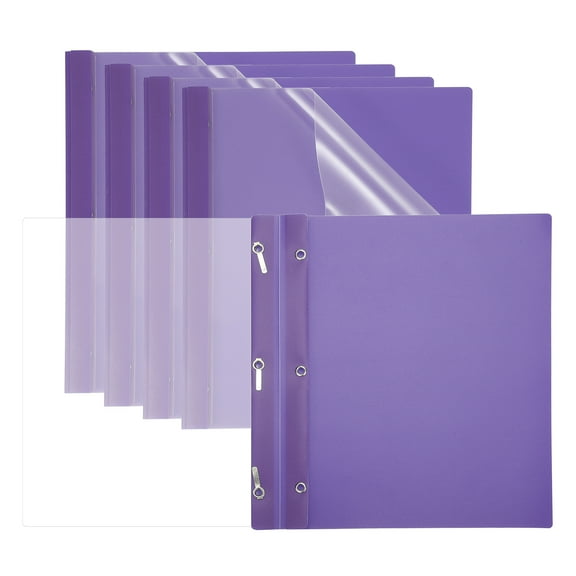 Plastic Report Covers with Prong, 5 Pcs 80 Sheet Capacity Clear Front Presentation Binders, Purple