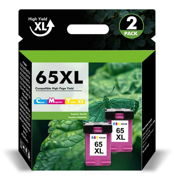 65XL Ink Cartridges Compatible for HP 65 65XL Color Ink for Envy 5055 5052 5058 Deskjet 3755 2655 2652 3722 2622 2624 2620 (2 Pack Tri-color)