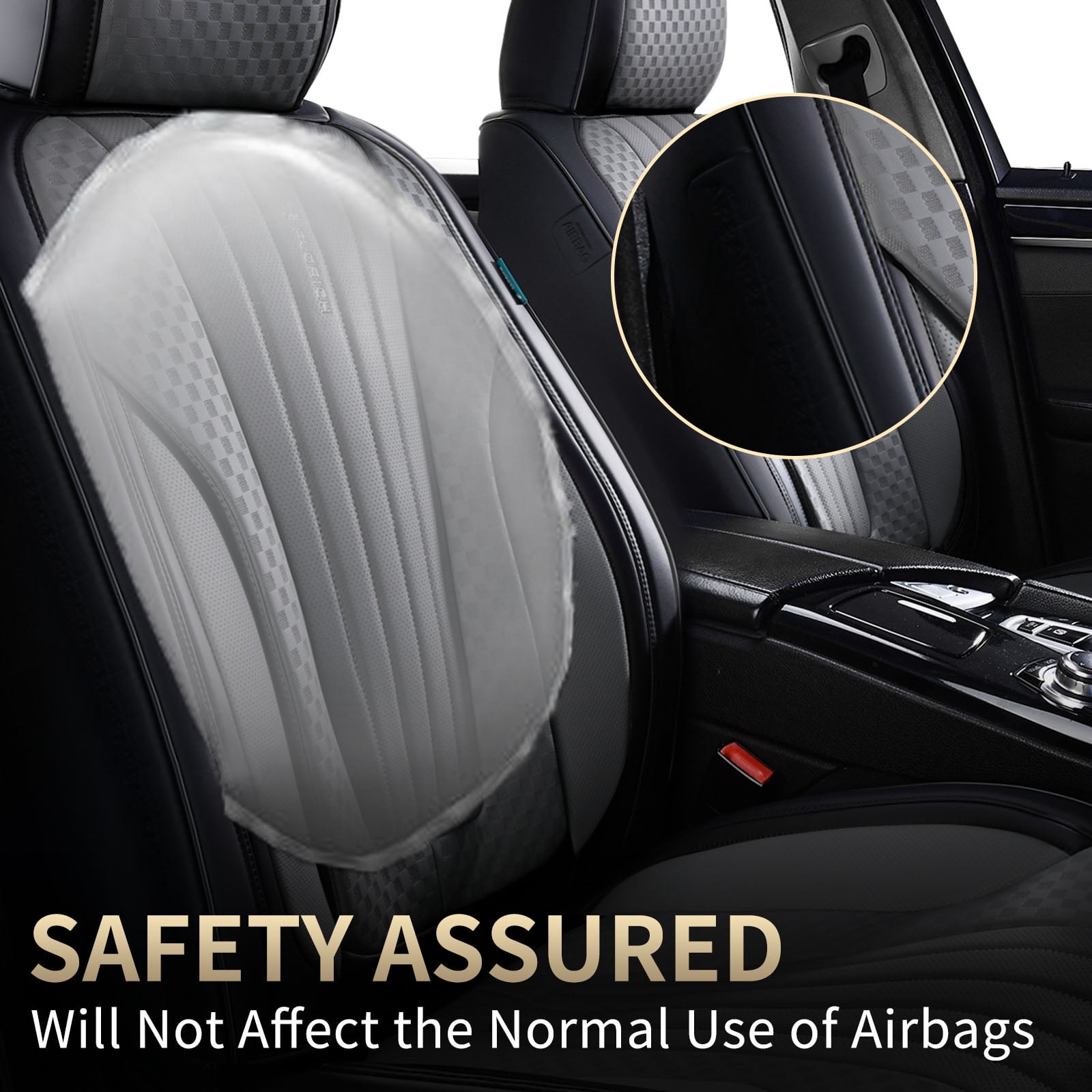 FLORICH Car Seat Covers, 5 Seats Waterproof Faux Leather Seat Cushions, Auto Protectors Universal Fit Most Cars, Black&Gray
