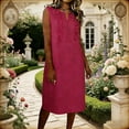 thumbnail image 2 of Vestido de Lino Casual Multi-Color Suelto V-Cuello Ruffled para las Mujeres, Manga Larga Cuello Redondo Primavera Verano de Moda de Todos los Días, 2 of 7