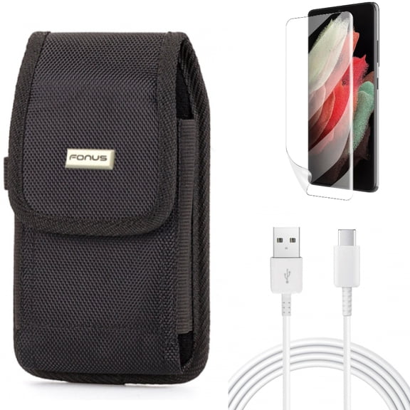 Case Belt Clip & Matte Screen Protector & 10ft USB-C Cable for Samsung Galaxy S22 Plus (S22 ) - Combo Swivel Holster Rugged & TPU Film Anti-Glare & Type-C Charger Cord Power