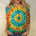 thumbnail image 2 of CYMMPU 3/4 Sleeve Round Neck Blouses for Women Dressy Casual Tunic Tops Fall Trendy Shirts Loose Fit Spring Tops Tie Dye Ombre T-Shirts XXXL, 2 of 5