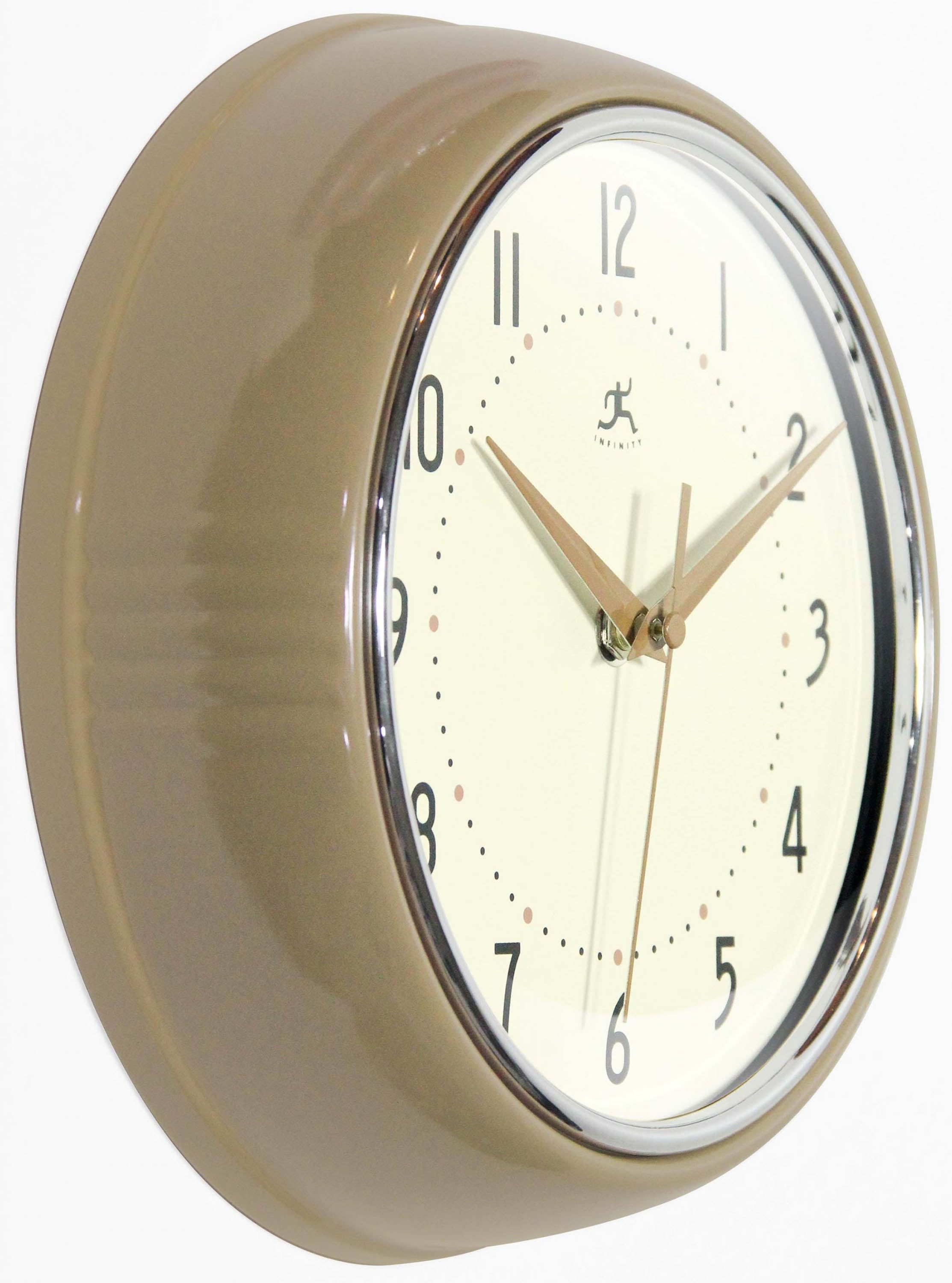 Infinity Instruments Retro Round Latte Metal 9.5-inch Analog Wall Clock