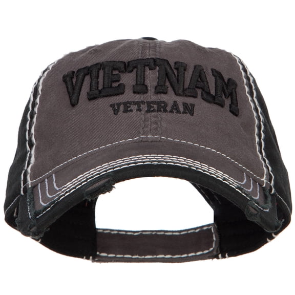 3D Vietnam Veteran Embroidered Vintage Frayed Cap - Charcoal OSFM