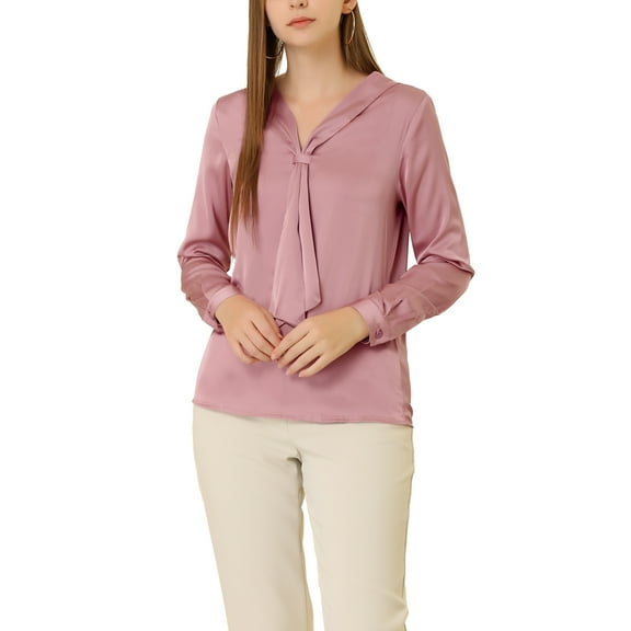 INSPIRE CHIC Women's Tie Neck Long Sleeve Elegant Button Cuff Office Shirt S Dusty Pink