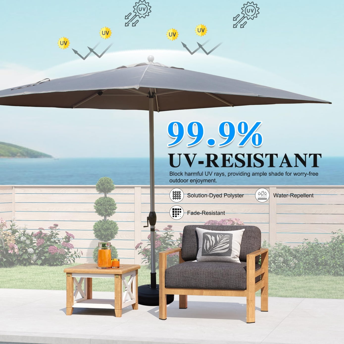 9'X11.5' Adjustment Rectangle Cantilever Umbrella with Push-Button Tilt , Patio Umbrella with Crank Open System, Aluminium Outdoor Umbrella for Backyard, Pool, Grey
