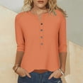 thumbnail image 3 of TKLPEHG Plus Size 3/4 Sleeve Tops for Women Crew Neck Button T-Shirts Solid Loose Cute Tunic Tops Casual Comfy Pullover (Orange,S), 3 of 6