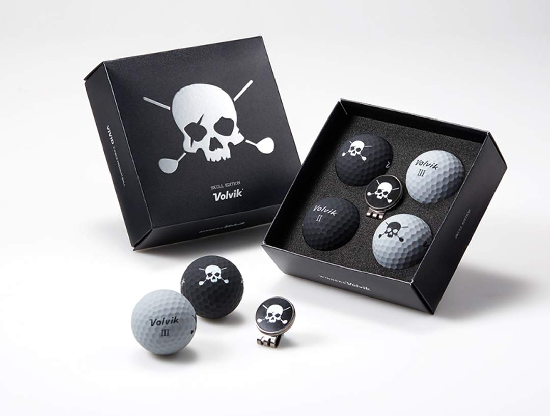Volvik Vivid Skull Edition 3.0 Golf Balls (4pk, Black & Gray) w/ Ball