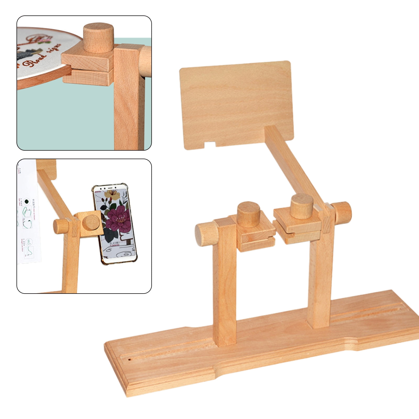 Adjustable Embroidery Hoop Holder, Wooden Tabletop Embroidery Stand, Portable Tabletop Sewing Support for Embroidery Punch Needle Art