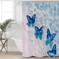 thumbnail image 2 of Small Stall Shower Curtain 36x78 Inch Narrow Half Size Blue Butterfly Coastal Bath Curtains Bathroom Decor Summer Beach Ocean Wave Waterproof Fabric Shower Curtain Set with Hooks 36 Inch, 2 of 6