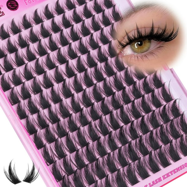 Extensiones de pestañas individuales Alice Manga con púas, agrupadas en racimos, de anime, naturales, para hacer en casa (144 unidades/10-18 mm/caja - Rizadas)