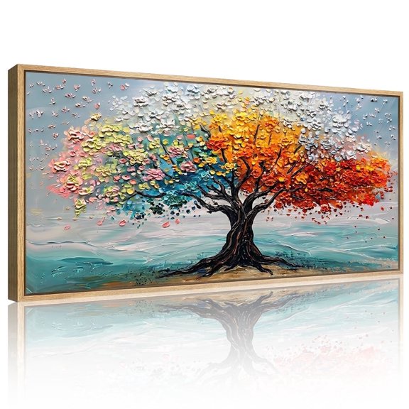 CHDITB Tree of Life Wall Art Textured Abstract Boho Landscape Colorful Framed Canvas for Living Room Bedroom Office 20x40 Inch