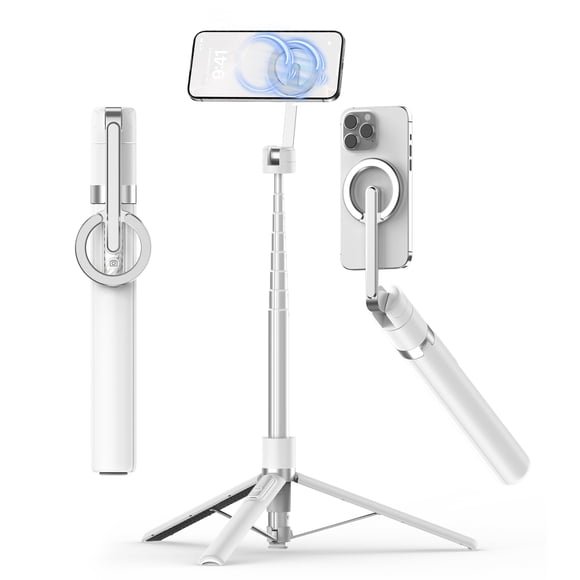 Trípode palo selfie TONEOF 173 cm con control remoto magnético, blanco
