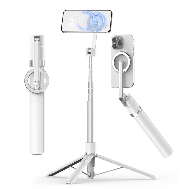 Trípode palo selfie TONEOF 173 cm con control remoto magnético, blanco