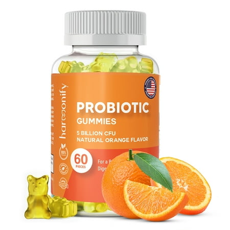 Harmonify, Probiotic Gummies 5 Billion CFU for Women & Men, Digestive Support and Gut Health, Good Bacteria for Digestive Support, Natural Orange Flavor 1000 mg, 30 Days Servings