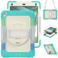 thumbnail image 1 of Case for iPad 6th / 5th Gen (2018 2017) / iPad Air 2 / iPad Pro 9.7 inch with Screen Protector, 360 Degree Rotating Kickstand Hand Strap Shockproof Cover with Shoulder Strap, Rainbow Blue, 1 of 7
