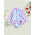 thumbnail image 2 of ZAXARRA Toddler Girls Jumpsuit Swimsuit, Fish Scale Print Long Sleeve Round Neck Half Zipper Ruffle Bathing Suit, 2 of 9