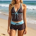 thumbnail image 2 of Womens y2k Tankini with Shorts 2 Pieces Bikini Bathing Suits Coquette Halter Whimsy Polka Dot Beach Swimsuit Vacation Blue L, 2 of 5
