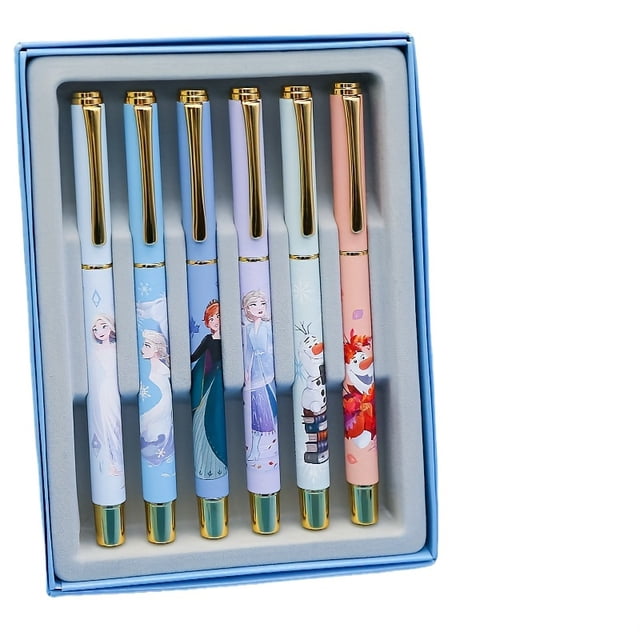 Disney Mickey & Friends, Frozen, and Superhero-Themed Metal Fountain Pens - 6-Pack, Quick Drying Ink, Click-Off Cap, Medium Point, Authentic UME Brand Writing Pens Set for Calligraphy and Learning
