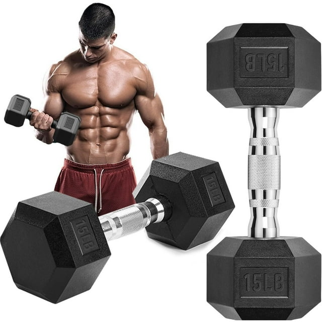 2 PCS Mancuernas de 15 LB, Mancuernas Hexagonales, Pesas para Ejercicio, Unisex y Fáciles de Ejercitar en Casa.