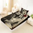 thumbnail image 4 of Homewish Vintage Black Rose Skeleton Wedding Twin Sheets for Men, Romance Floral Bedding, 3 Pieces, 1 Flat Sheet, 1 Fitted Sheet and 1 Pillowcase, 4 of 5