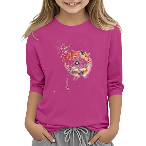Mercatoo Girls 3/4 Sleeve Graphic Tees Cute T-Shirt Aesthetic Tops Crewneck Tees for Tween Girls Trendy Blouse Athletic T-Shirt