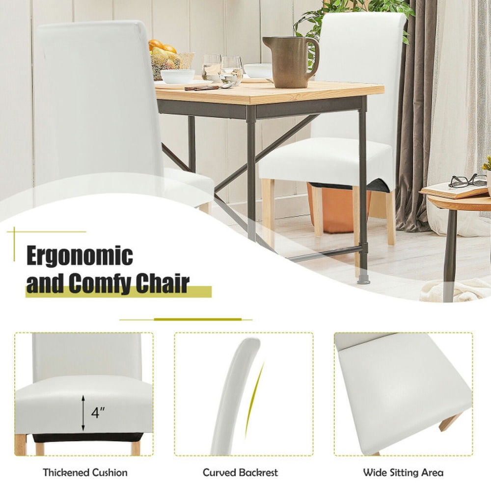 Demi Bonn 2 Pieces Dining Chairs Set with Rubber Wood Legs and Backrest, Beige