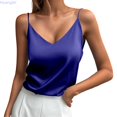 thumbnail image 2 of Huanglei Womens's Basic vest Spaghetti Strap V Neck Relaxed Fit Satin Going Out Basic Camisole (Blue, Small), 2 of 6