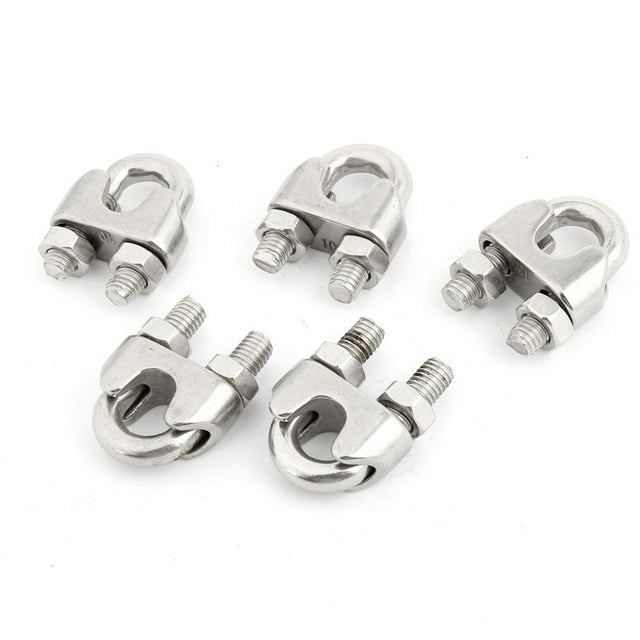 5 Pcs Abrazadera de Clip de Cable de Acero Inoxidable Tono Plateado para Cuerda de Alambre de 10mm 25/64"