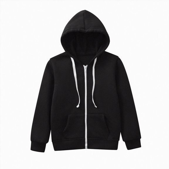 enyan Unisex Hooded Sweatshirts Jacket Casual Long Sleeve Solid Zip Up Hoodie with Pocket Black,7-8 Years