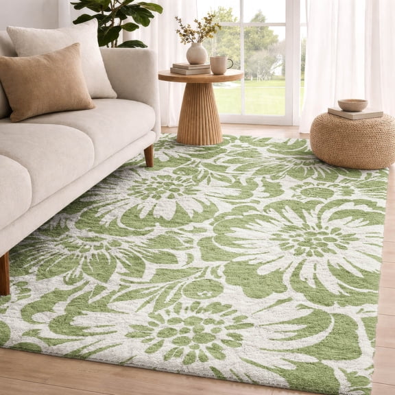 Addison Rugs Dream Shag Premium Machine Washable Transitional Floral Aloe Rectangle Rug, 10' x 14'