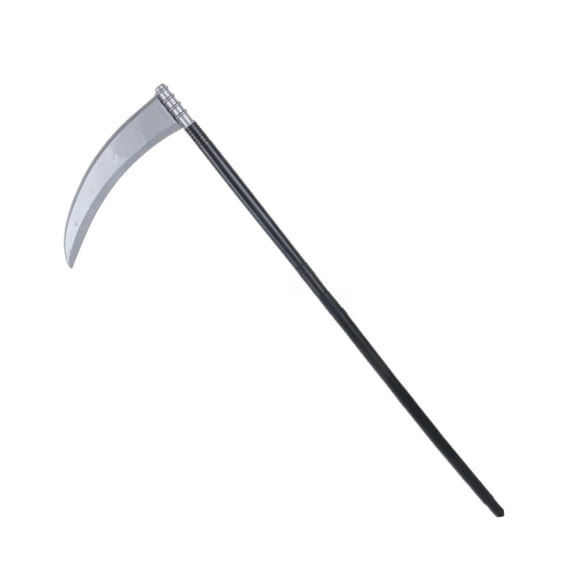 Grim Reaper Scythe Halloween Accessory for Adults and All Ages, Spooky Party Prop for Haunted House Decor, Silver Blade Black Handle Plastic Prop for Themed Events