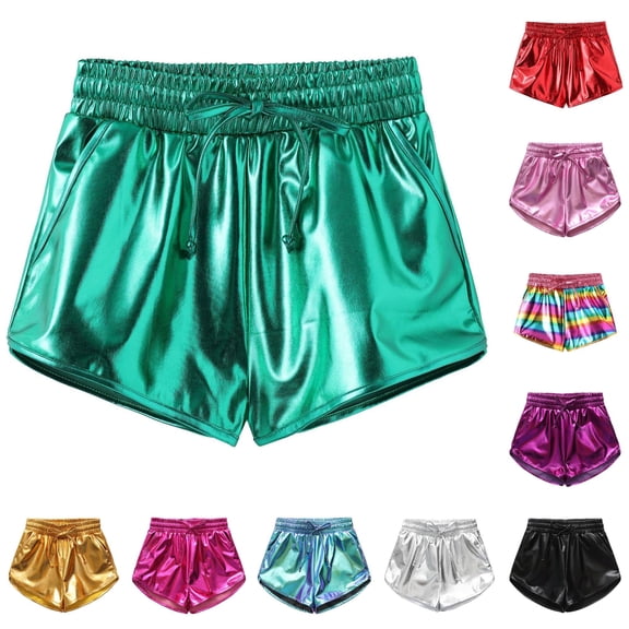 SUXIAN Shorts for Kids Summer Dance Practice Leather Three Quarter Pants Modern Comfortable Unisex Kids Shorts Green 140