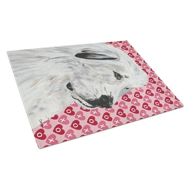 Great Pyrenees Hearts and Love Glass Cutting Board Large