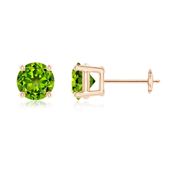 ANGARA Natural Basket-Set Round 1.9 ct Peridot Stud Earrings in 14K Rose Gold for Women (Size-6mm) | August Birthstone, Birthday, Anniversary, Jewelry Gift for Women | Natural Peridot Earrings