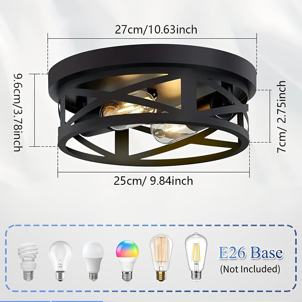 11 Inch Metal Black Cage Farmhouse Flush Mount Ceiling Light | Industrial Close To Ceiling Light, Rustic Style, IP44, Suitable for Hallway, Kitchen, Bedroom, Entryway, Semi Flush Mount, E26 Bulb Base