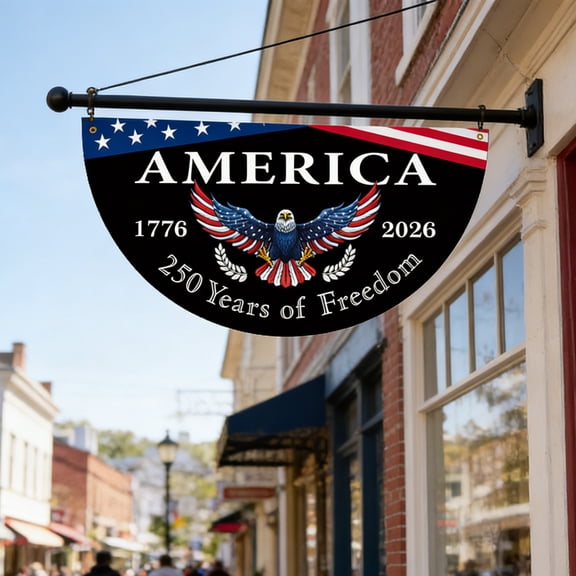 KUNPENG America 250th Anniversary Fan Flag 1776-2026 US Semiquincentennial Semicircle Bunting Banner 1.5x3 Ft Heavy Duty Polyester Pleated Patriotic Freedom Yard Porch Railing Wall Decoration Sign