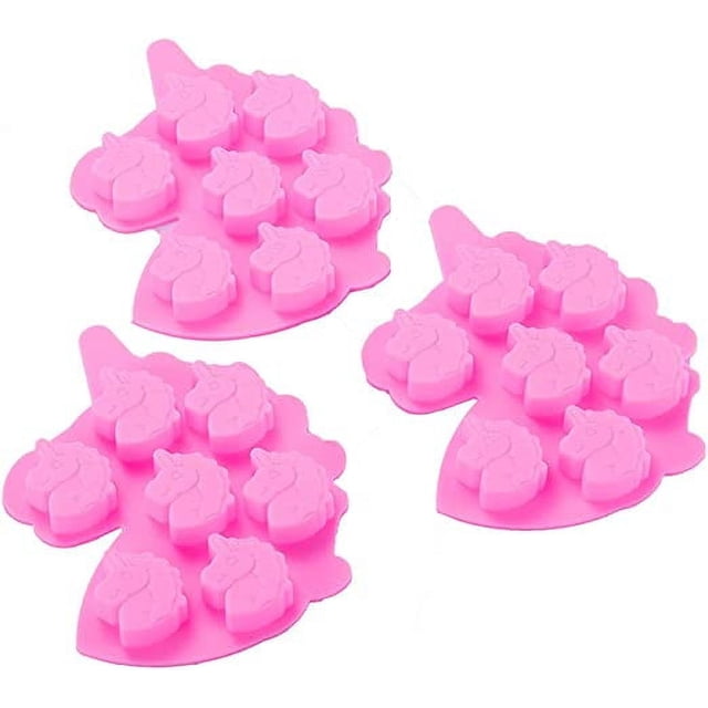 3 moldes de silicona para chocolate con forma de unicornio, tamaño mediano, 7 cavidades, para hacer goma de mascar, dulces, chocolate, cubitos de hielo, gelatina, mousse, cupcakes de unicornio