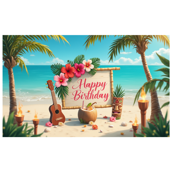 Tropical Theme Birthday Banner Hawaiian Decor Beach Party Backdrop for Birthday Party Kids Event Celebration