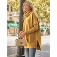 thumbnail image 4 of Women's Turtleneck Oversized Sweaters Long Batwing Sleeve Spilt Hem Tunic Pullover Knit Tops, 4 of 13