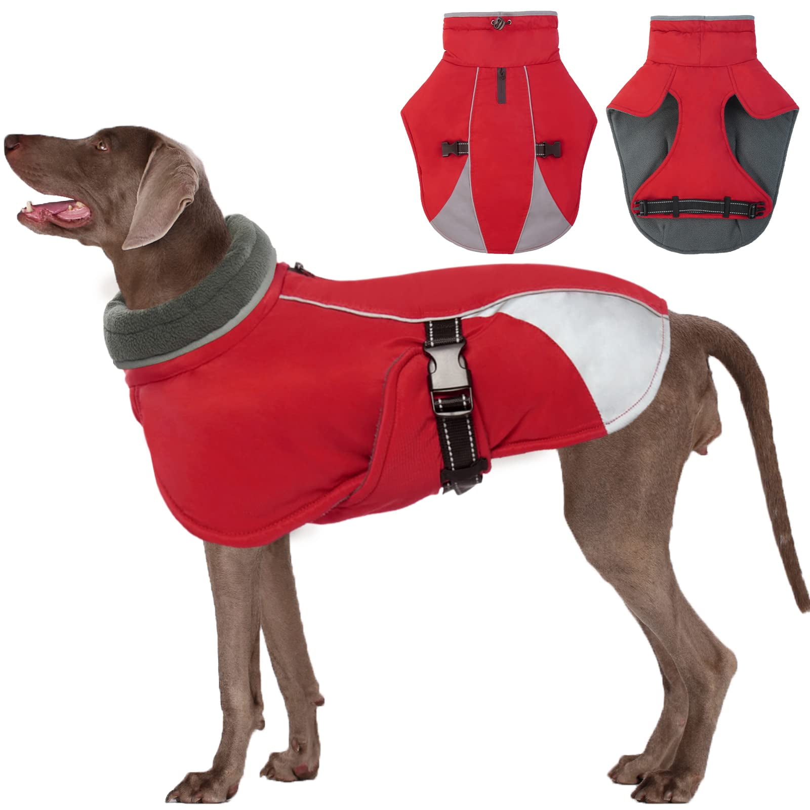 Kuoser Dog Coat Cold Weather Dog Jacket Reflective Fleece Warm Dog ...