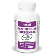 Supersmart - Magnesium L-Threonate (Magtein) 2000 mg per Day - Brain Food Supplement - Memory Pills - Cognitive Support | Non-GMO & Gluten Free - 120 Vegetarian Capsules
