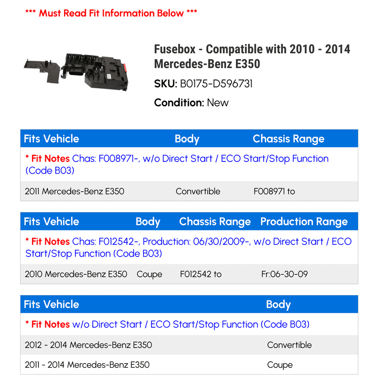 2014 mercedes e350 cigarette lighter fuse Fusebox - Compatible with 2010 - 2014 Mercedes-Benz E350 2011 2012 2013