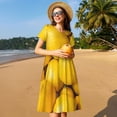 thumbnail image 4 of Lsque Robe Décontractée pour Femmes Imprimé Citron Jaune Mûr T-Shirt Été Manches Courtes Col Rond Robes Évasées, 4 of 6