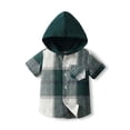 thumbnail image 2 of LNWUY Kids Boys Cute Summer Short Sleeve Plaid Hoodie Tops Casual Button Down Hooded Pullover T-Shirts Loose Lightweight Comfy Tees Shirt with Pocket Green 3-6 Months, 2 of 4