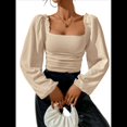 thumbnail image 1 of Blusa Corta de Larga con Cuello Cuadrado y Mangas Abullonadas para Mujer Albaricoque M, 1 of 10